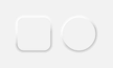 Neumorphic square and round buttons. White geometric shapes in a trendy soft 3D style with shadow Vector illustration EPS 10のイラスト素材