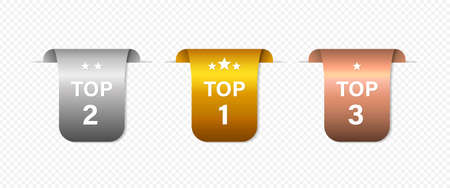 First, Second and Third places ribbons set. Gold, silver and bronse ribbons with stars in realistic style. Vector EPS 10のイラスト素材