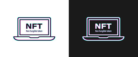 NFT non fungible token icon on laptop screen in black and white glitch style Vector EPS 10のイラスト素材