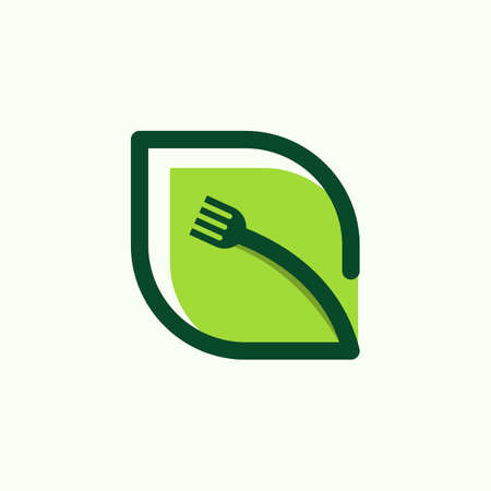 Fork Green Leaf Outline Logo Designのイラスト素材