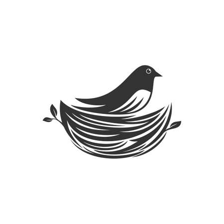 Nest Bird Animal Black Logo Designのイラスト素材
