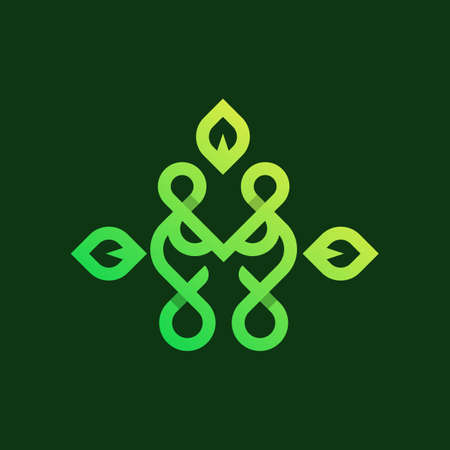 Owl Animal Leaf Line Logo Designのイラスト素材