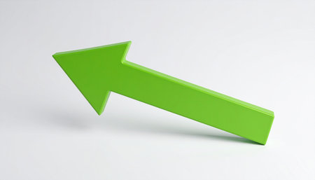 3D green arrow isolated on white background, sharp and detailed. Minimalist composition, ideal for business poster or banner. Close-up.の素材