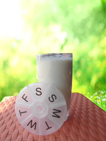 Morning milk with shady natureの写真素材