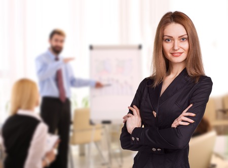 Woman Head satisfied by the team work. Company success
