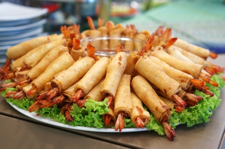 Crispy Chinese Traditional Shrimp Spring rolls foodの写真素材