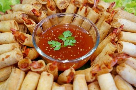 Crispy Chinese Traditional Shrimp Spring rolls foodの写真素材