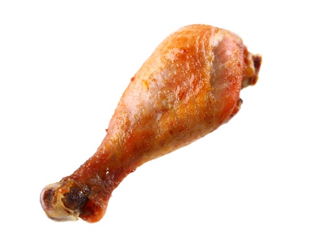 single Roasted chicken leg isolated on whiteの写真素材