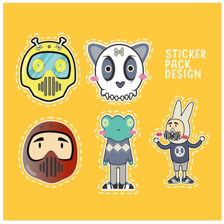 Sticker Pack Characters Vector is 5 characters about different face and style.のイラスト素材