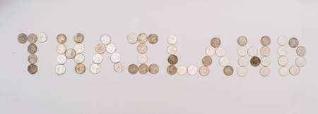 Focus baht coins stacked togetherの写真素材