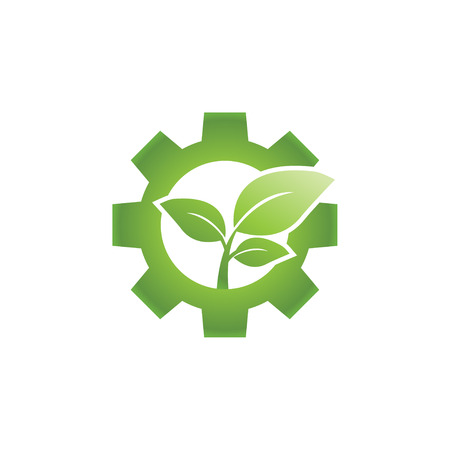 Go green leaf and gear industrial logo design concept vectorのイラスト素材
