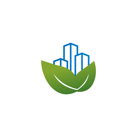 Skyscraper building with leaf logo template vectorのイラスト素材