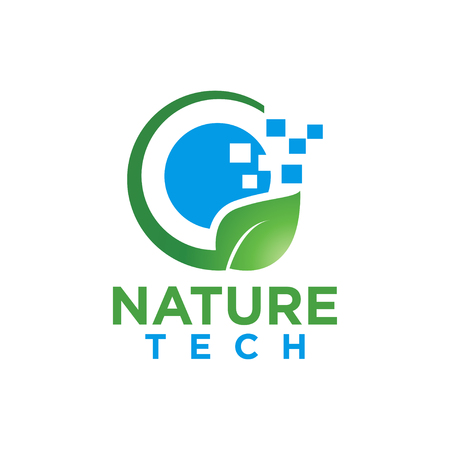 Nature leaf and tech logo design template vectorのイラスト素材