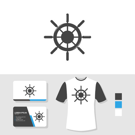 Ship wheel logo with business card and t shirt mockupのイラスト素材
