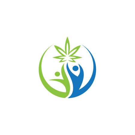 People and marijuana leaf icon design template illustrationのイラスト素材