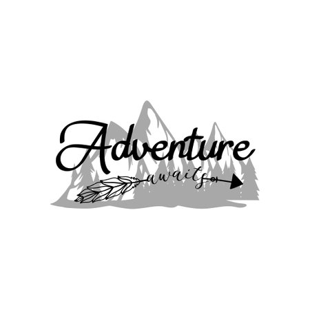 Adventure awaits quote lettering typography illustration vectorのイラスト素材