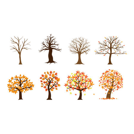 Fall tree icon design set bundle template isolatedのイラスト素材