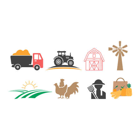 Farmhouse icon design set bundle template isolatedのイラスト素材