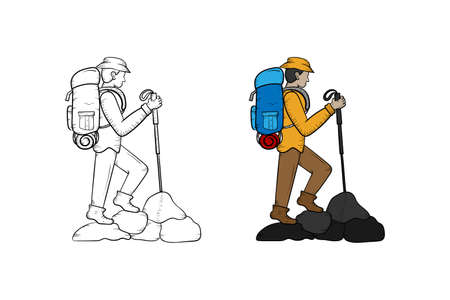 Hiking hand drawn illustration sketch and colorのイラスト素材