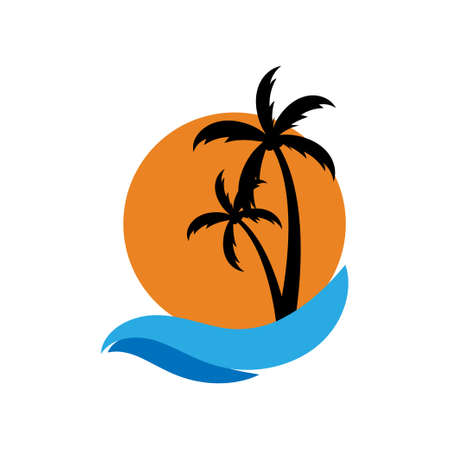 Palm tree sunset icon design template isolated illustrationのイラスト素材