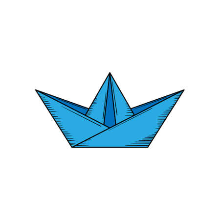Paper boat origami hand drawn icon illustration isolatedのイラスト素材