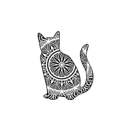 Cat animal mandala design illustration vectorのイラスト素材