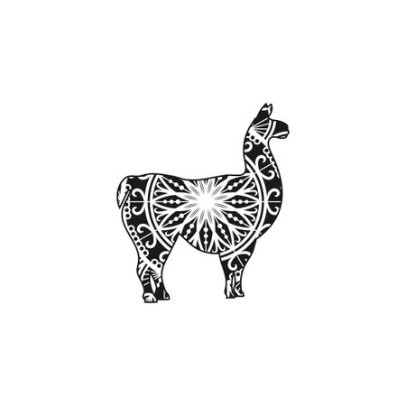 Llama animal mandala design illustration vectorのイラスト素材
