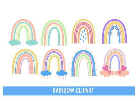 Hand drawn rainbow illustration retro style vector designのイラスト素材