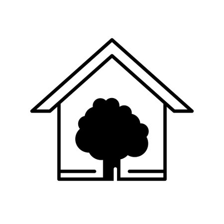 House and tree icon line design template isolatedのイラスト素材