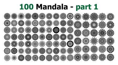 Ethnic Mandala ornament. Round pattern set.Templates with doodle tribal mandalas.illustration line art ornate brochure.のイラスト素材
