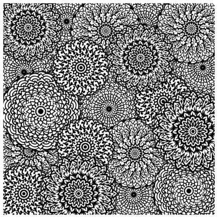 Ornamental seamless ethnic mandala black and white pattern. Floral background can be used for wallpaper - pattern fills - textile - fabric - wrapping - tile pattern - surface textures - coloring book for adults and kids. vectorのイラスト素材
