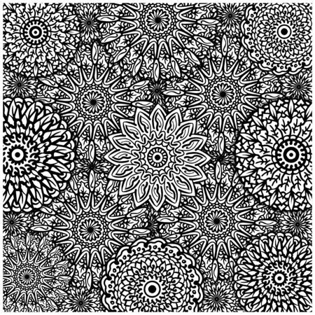 Ornamental seamless ethnic mandala black and white pattern. Floral background can be used for wallpaper - pattern fills - textile - fabric - wrapping - tile pattern - surface textures - coloring book for adults and kids. vectorのイラスト素材