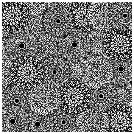 Ornamental seamless ethnic mandala black and white pattern. Floral background can be used for wallpaper - pattern fills - textile - fabric - wrapping - tile pattern - surface textures - coloring book for adults and kids. vectorのイラスト素材
