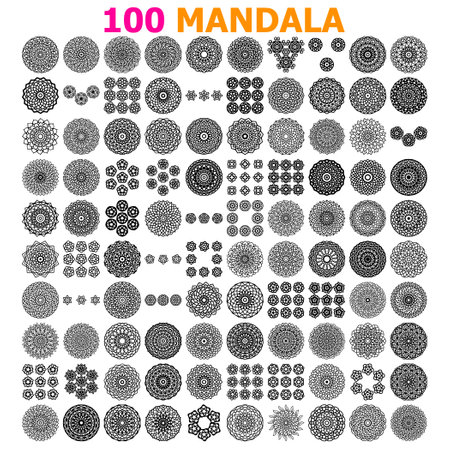 Mandala art design set on whiteのイラスト素材
