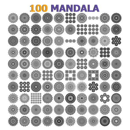 Mandala art design set on whiteのイラスト素材