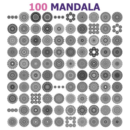 Mandala art design set on whiteのイラスト素材