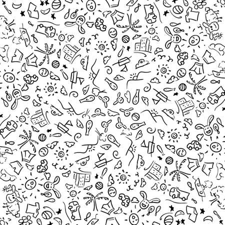 Set of Hand draw Kids doodle backgrounds. Objects from a child life.のイラスト素材
