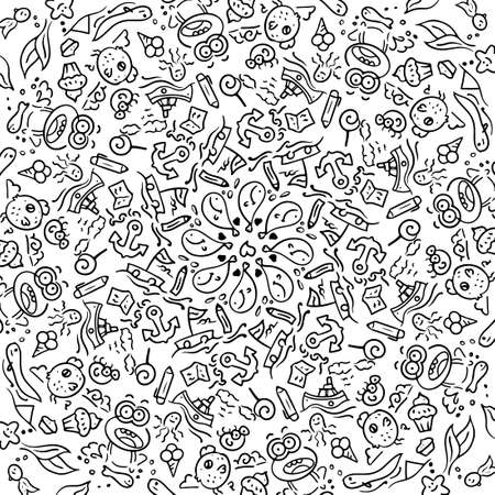 Set of Hand draw Kids doodle backgrounds. Objects from a child life.のイラスト素材