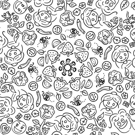 Doodle Kids Daily Activity. Happy child life.のイラスト素材