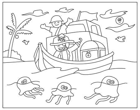 cartoon illustration for kids education coloring book theme sea and waterのイラスト素材