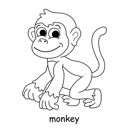 children coloring on the theme of animal vector, monkeyのイラスト素材