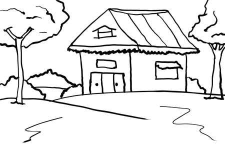 hand draw for coloring kids landscape blankのイラスト素材