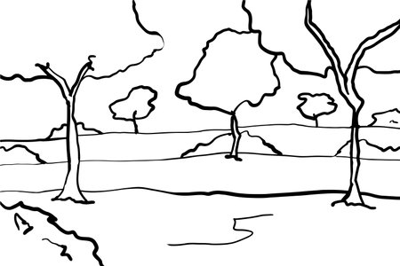 hand draw for coloring kids landscape blankのイラスト素材