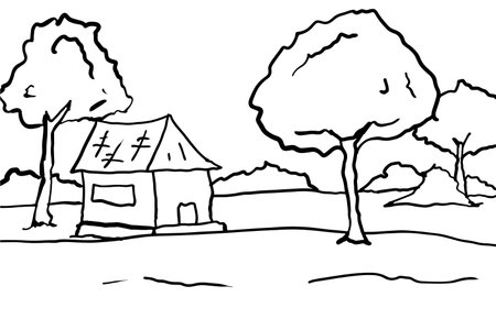 hand draw for coloring kids landscape blankのイラスト素材