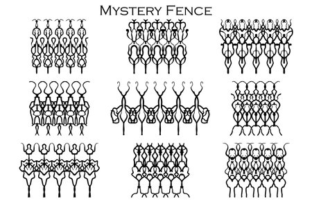 Assorted spooky cemetery fence silhouettes. Assets isolated on a white background. Scary, haunted and spooky fence elementsのイラスト素材