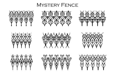 Assorted spooky cemetery fence silhouettes. Assets isolated on a white background. Scary, haunted and spooky fence elementsのイラスト素材