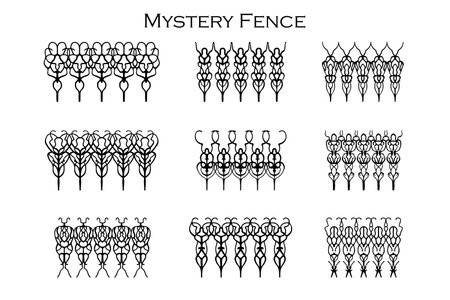 Assorted spooky cemetery fence silhouettes. Assets isolated on a white background. Scary, haunted and spooky fence elementsのイラスト素材