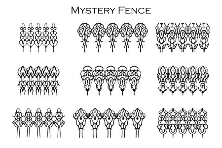 Assorted spooky cemetery fence silhouettes. Assets isolated on a white background. Scary, haunted and spooky fence elementsのイラスト素材