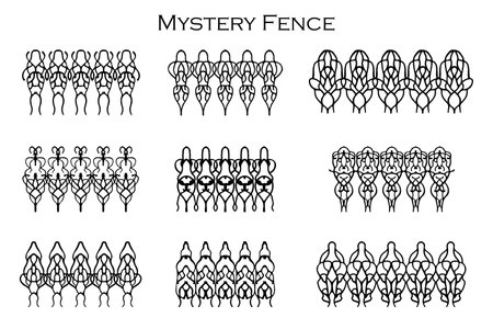 Assorted spooky cemetery fence silhouettes. Assets isolated on a white background. Scary, haunted and spooky fence elementsのイラスト素材
