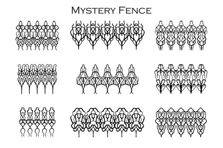 Assorted spooky cemetery fence silhouettes. Assets isolated on a white background. Scary, haunted and spooky fence elementsのイラスト素材